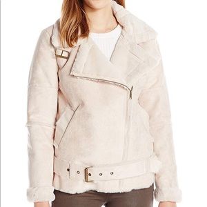 JOA Women's Faux fur Moto Aviator Jacket
